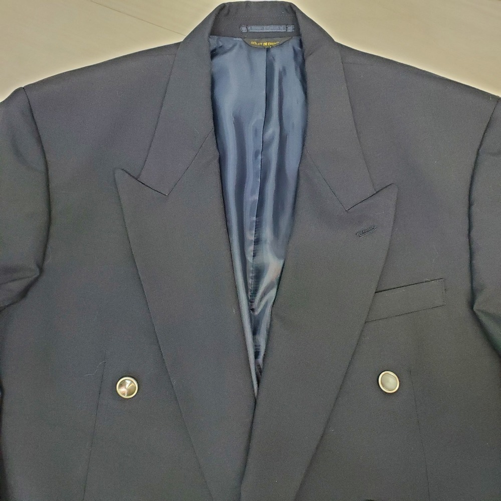Gino Cappelli Mens Navy Blue Double Breasted Blazer Wool Blend 42L Vntg 80s 90s